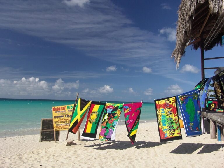 Jamaica beach with flags